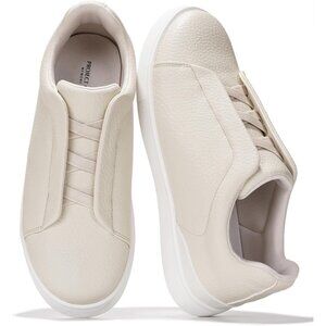 Men's Genuine Leather Off White Memory Foam Insole  Lightweight Sneakers Shoes